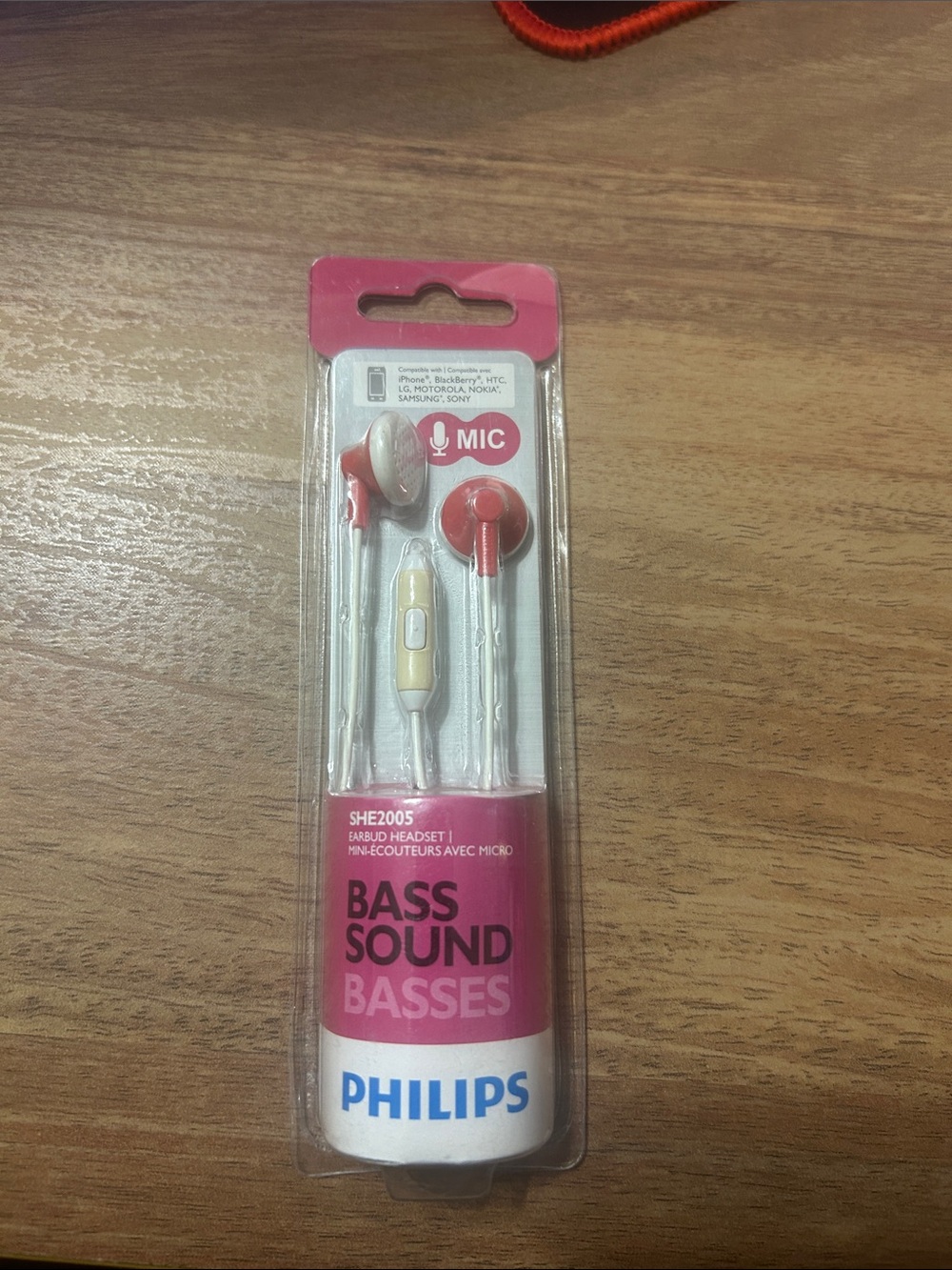 Philips Red and White Earbud Headphones with Inline Microphone